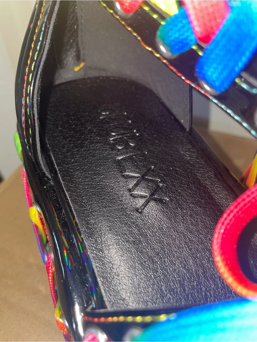 Patent Black Platform Lace-Up Shoes with Rainbow Laces